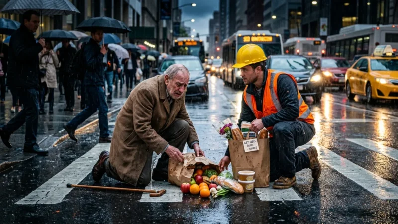 The Old Man Dropped His Groceries in the Rain… Then One Stranger Changed Everything