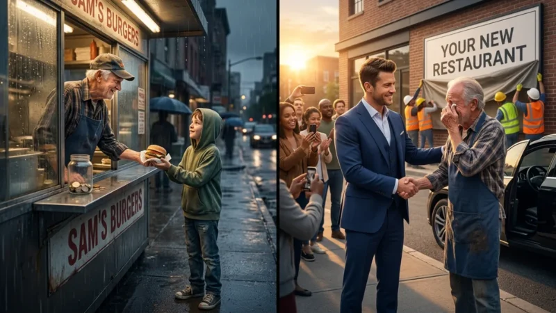 The Vendor Gave a Hungry Boy a Free Burger… Twenty Years Later, the Boy Came Back a Billionaire